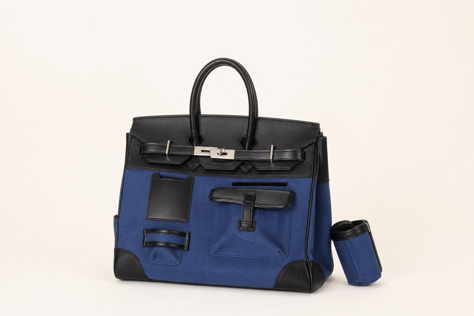 Blue corporate handbag on warm studio background