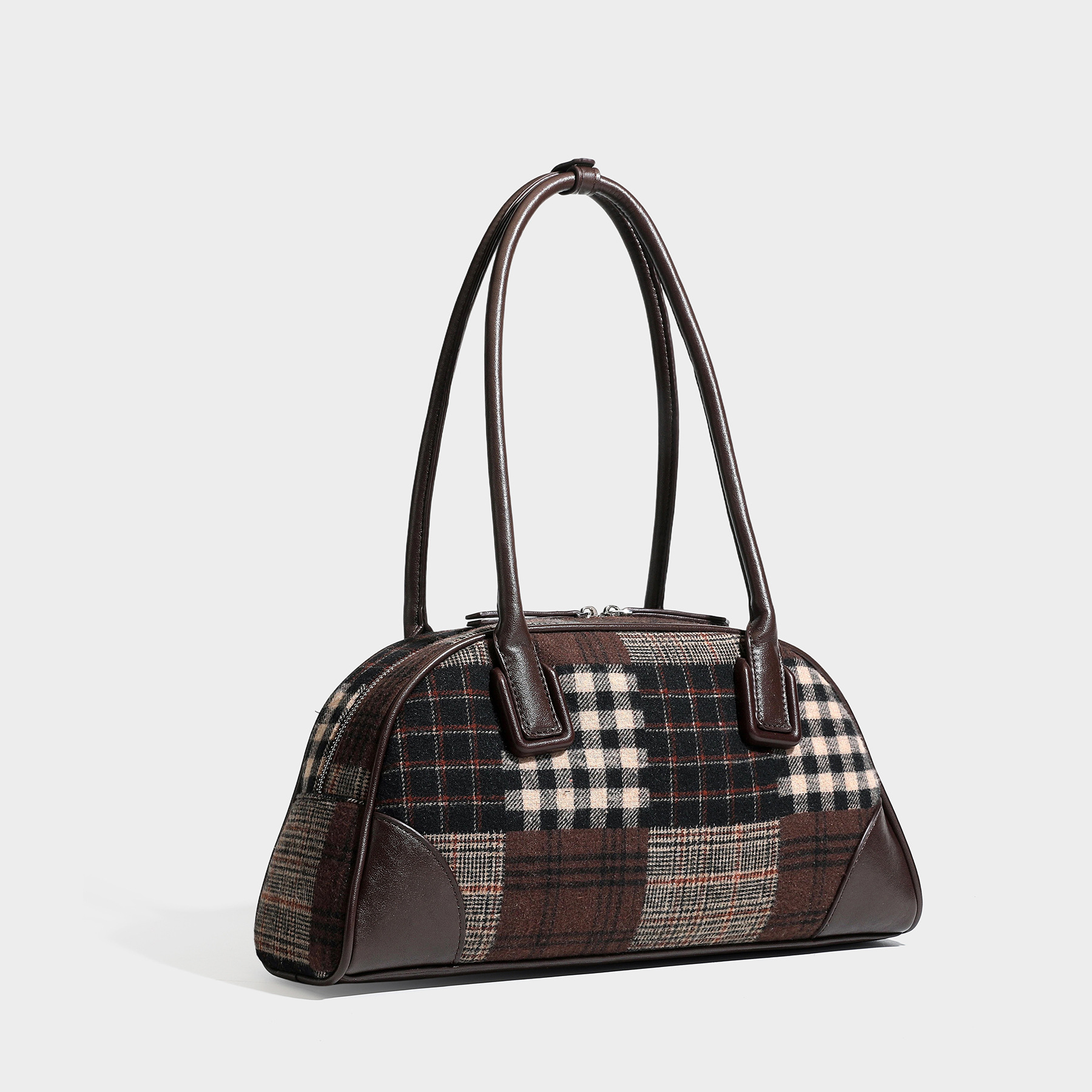 Patchwork Plaid Boston Shoulder Bag PU product reference M13L6085