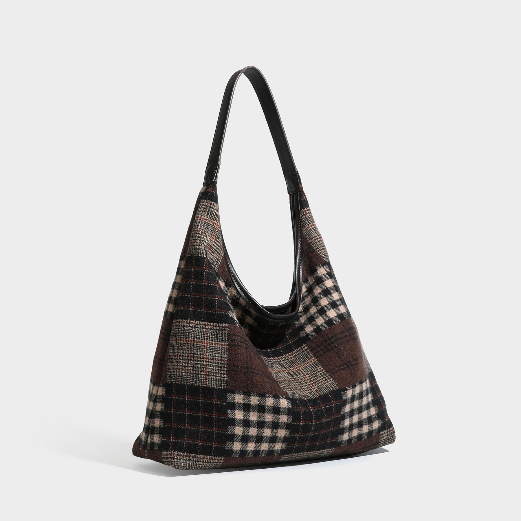 Patchwork Plaid Slouch Shoulder Bag PU product reference M13L7772