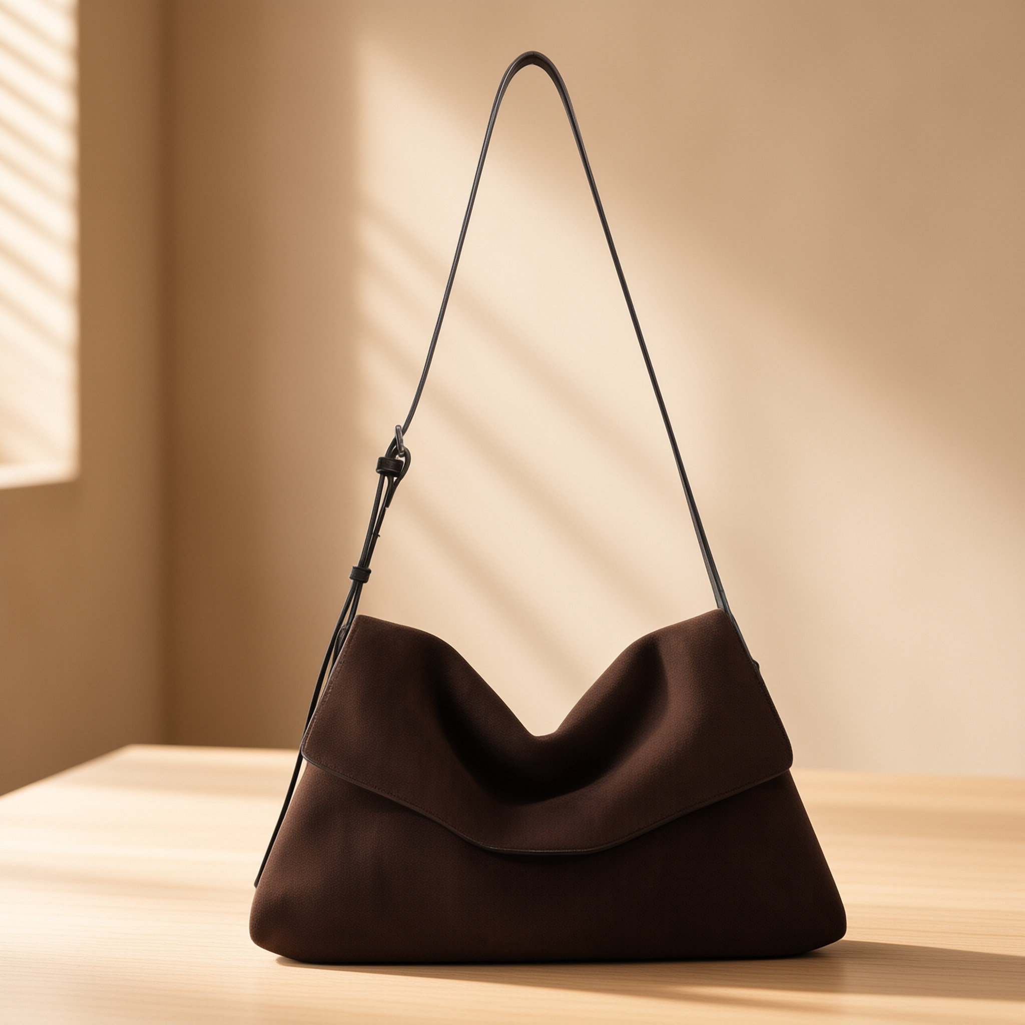 Real sample reference of a suede shoulder bag